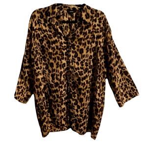 ALFANI Tunic Top Women's Leopard Print 3/4 Sleeve Lightweight Button Up-Size‎ 12